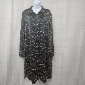 DIP Dress Gray Tan Leopard Shirt Shift Midi Tribal Boho Satin XL NWT